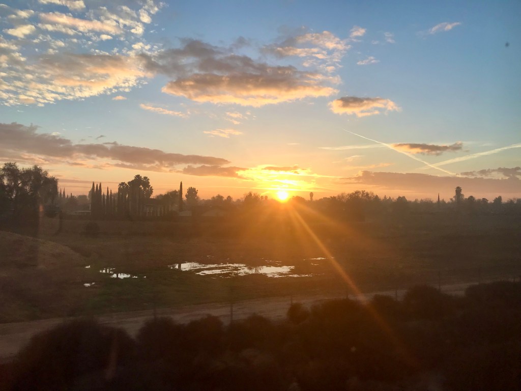 Sunset as seen from Amtrak train.